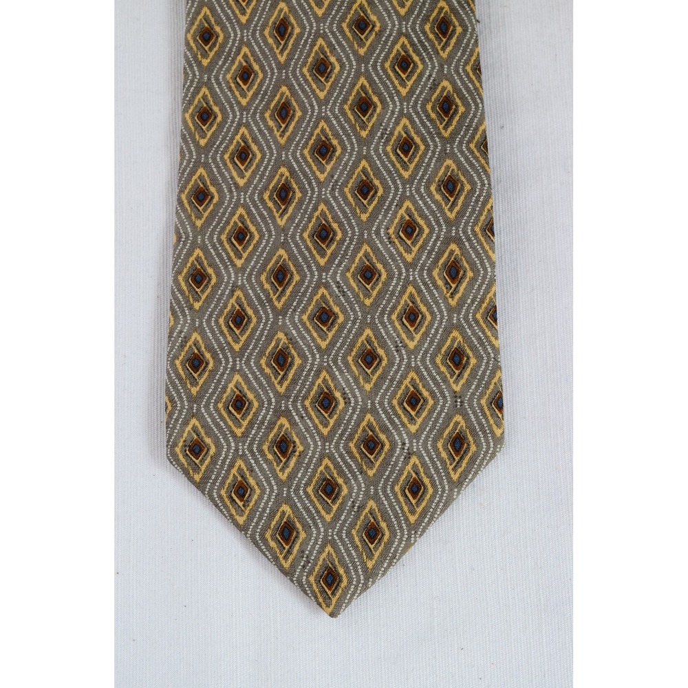 COACH Men's 100% Silk Necktie Brown Gold Diamond Pattern Business 57" X 3.75"